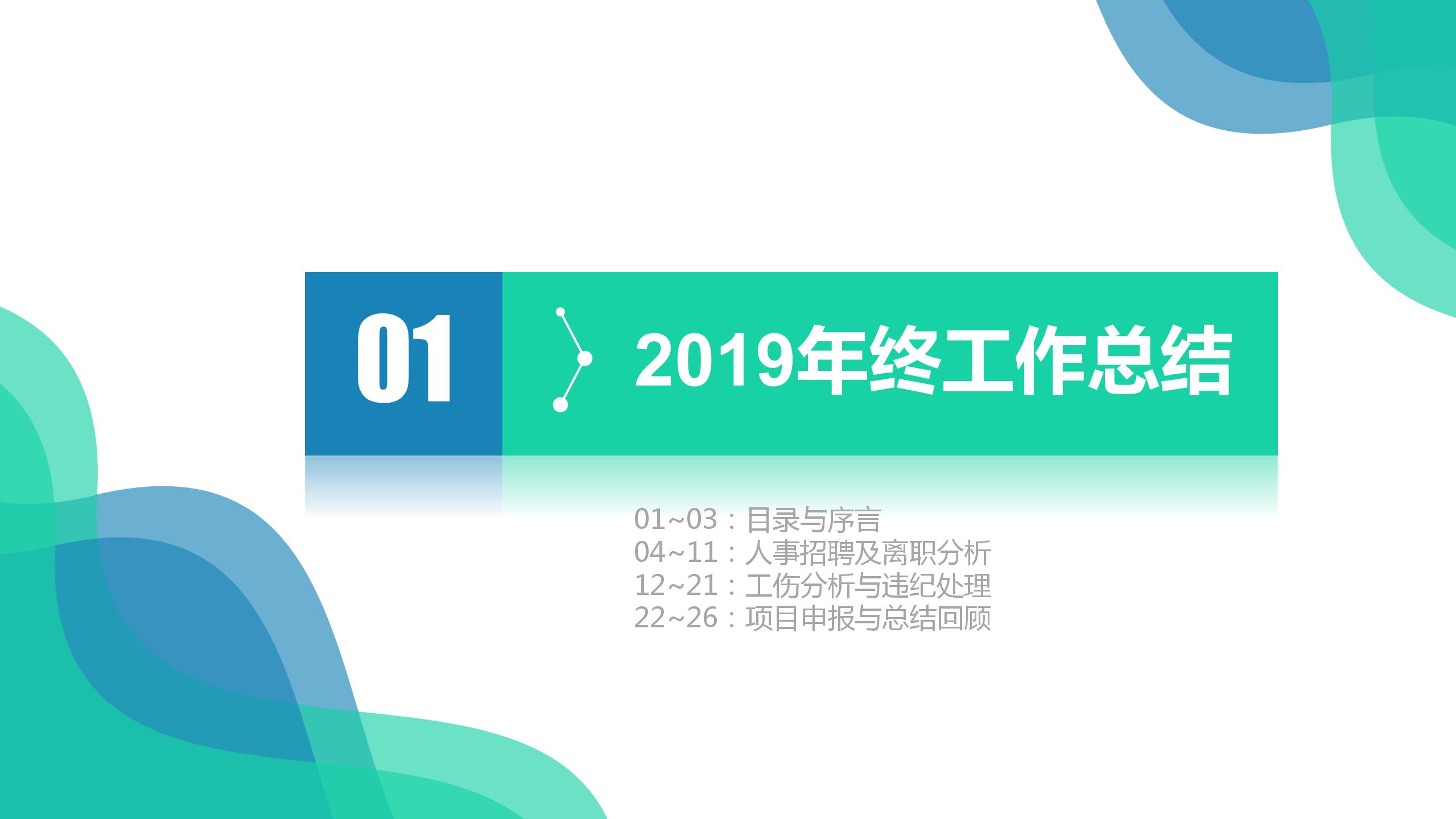 蓝绿极简风年度人事工作总结ppt模板