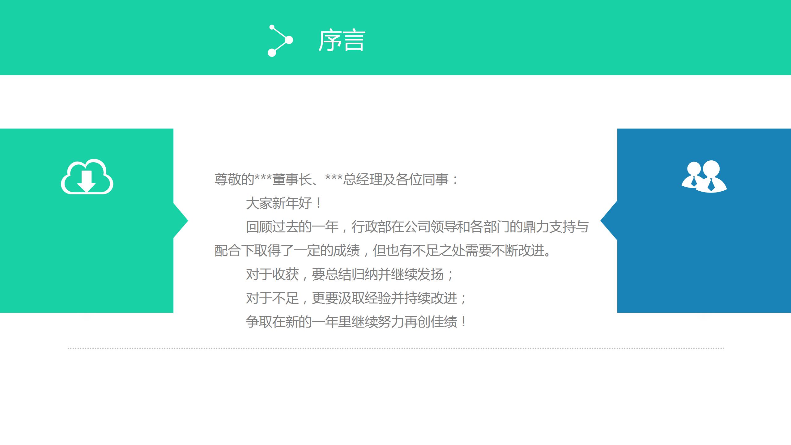蓝绿极简风年度人事工作总结ppt模板