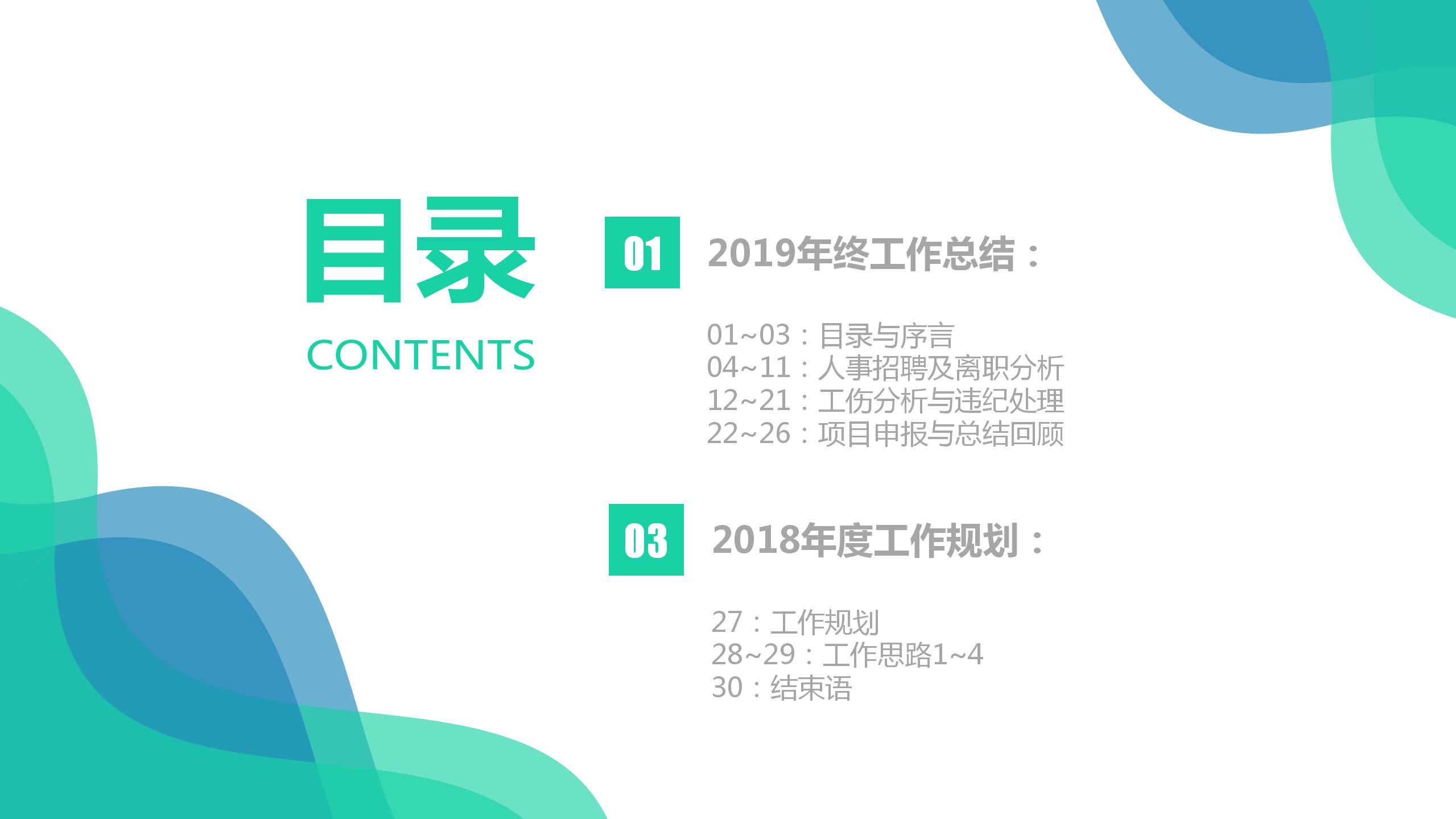 蓝绿极简风年度人事工作总结ppt模板